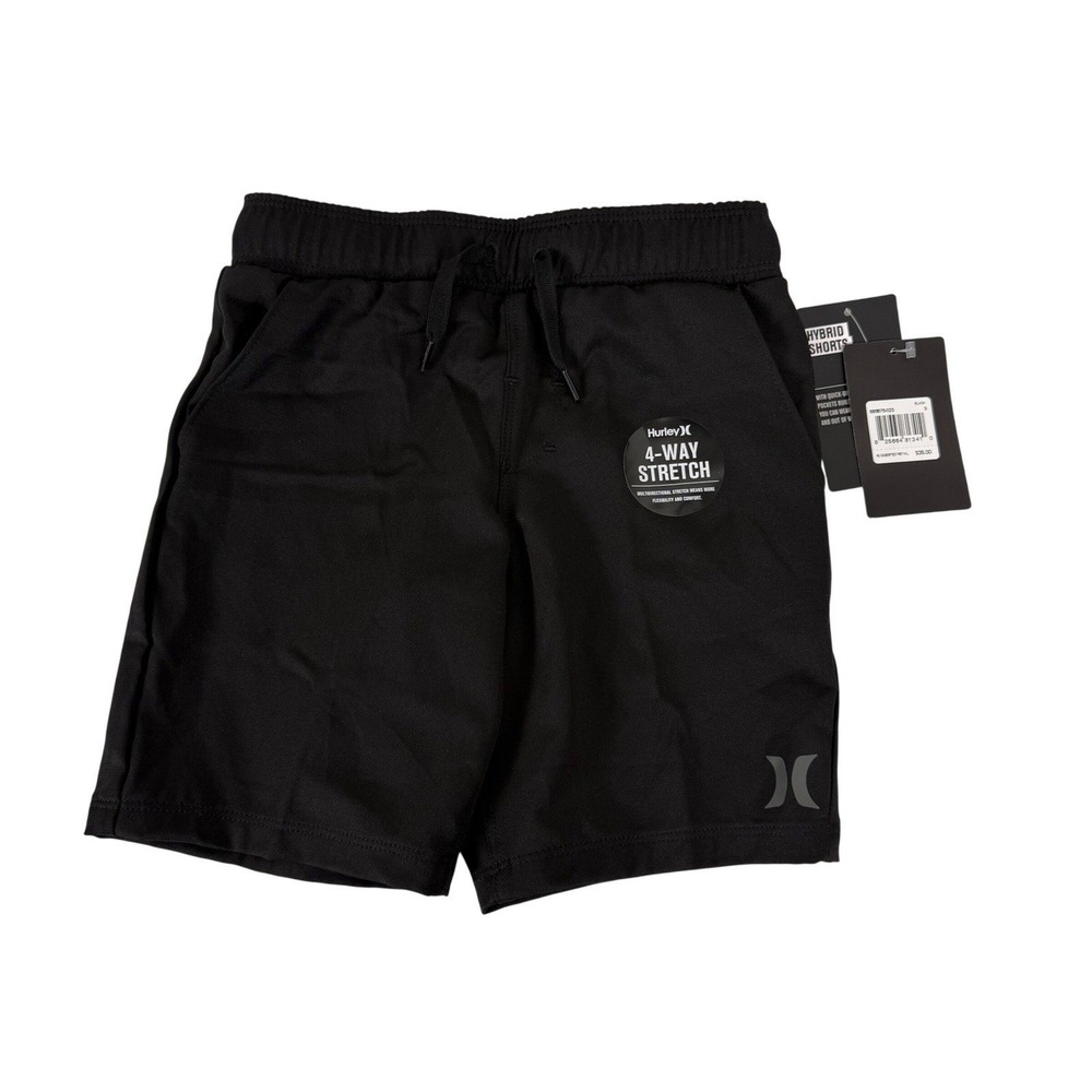 Hurley Boys Black Hybrid Shorts 4-Way Stretch‎ Size 5 4-5 years NWT
